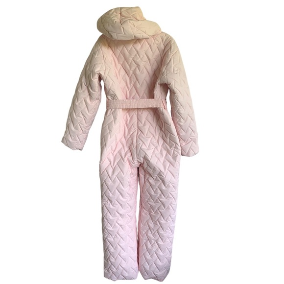 PrettyLittleThing Light Baby Pink Quilted Belted Snow Suit Ski Size XXL - Picture 8 of 10